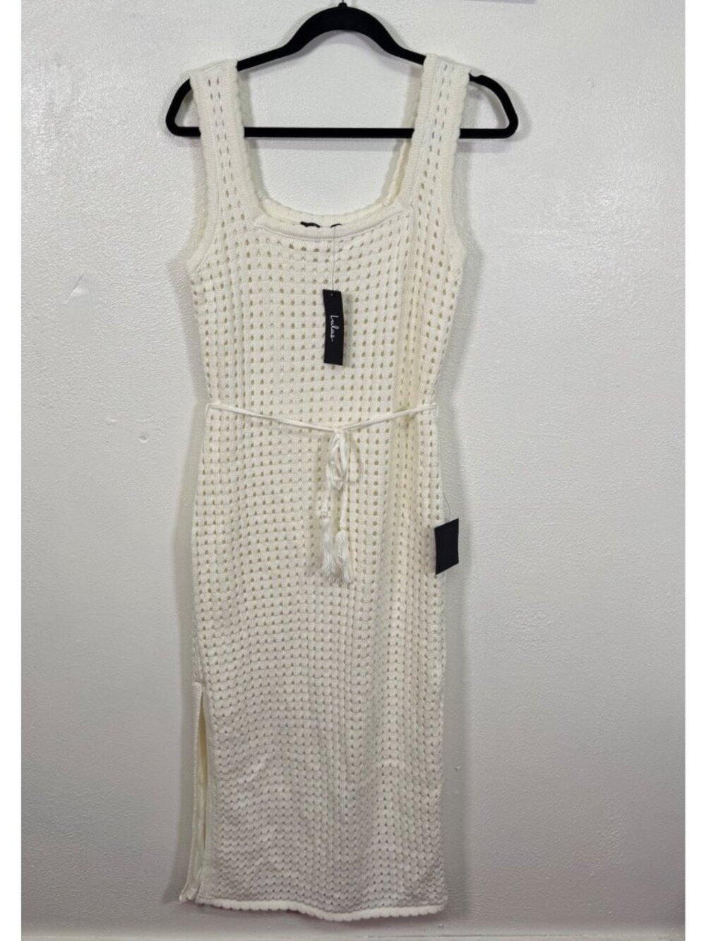 NWT Lulus Sunshine Babe Ivory Knit Crochet Midi Sweater Dress Retro Chic Large - Picture 3 of 16